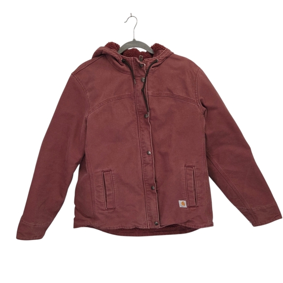 Carhartt Jackets & Blazers - Y2K Carhartt Womens Sandstone Pink/Red Sherpa Lined Canvas Jacket Size Medium